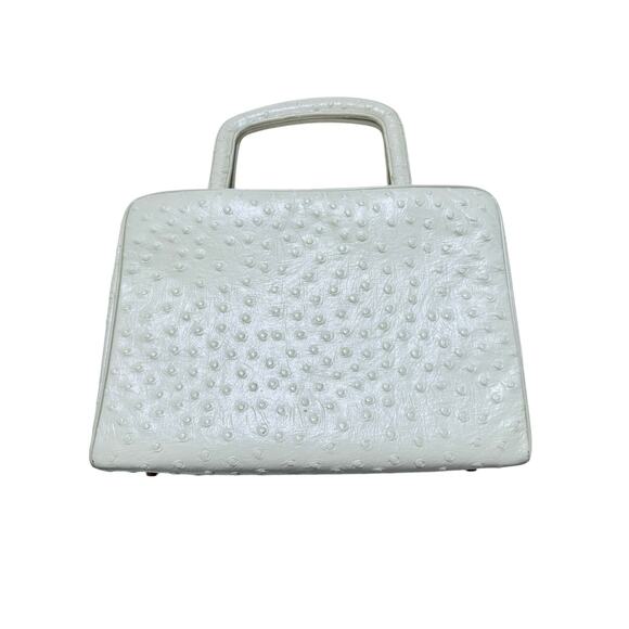 VTG Koret 1950’s Top Handle Bag – Ivory Ostrich-Embossed Leather Gold Hardware